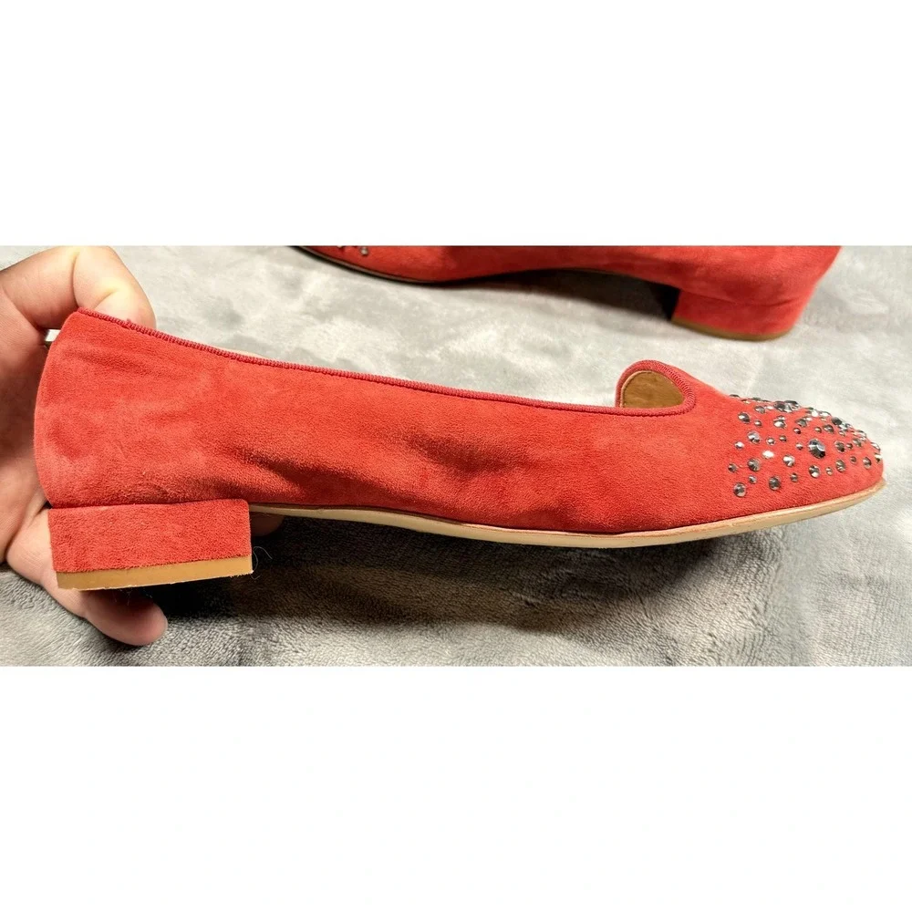 Sesto‎ Meucci Shoes Womens Size 9.5 Red Suede Rhinestone Flats Slip On Italy